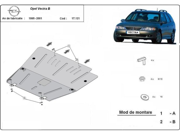Oceľový kryt motora Opel Vectra B (1995-2001)Opel Vectra