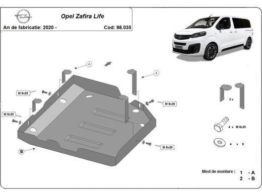 Oceľový kryt AdBlue Opel Zafira Life (2020-2026)