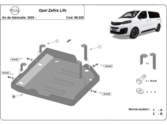 Oceľový kryt AdBlue Opel Zafira Life (2020-2026)