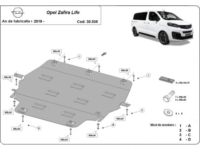 Oceľový kryt motora Opel Zafira Life (2019-2026) 2