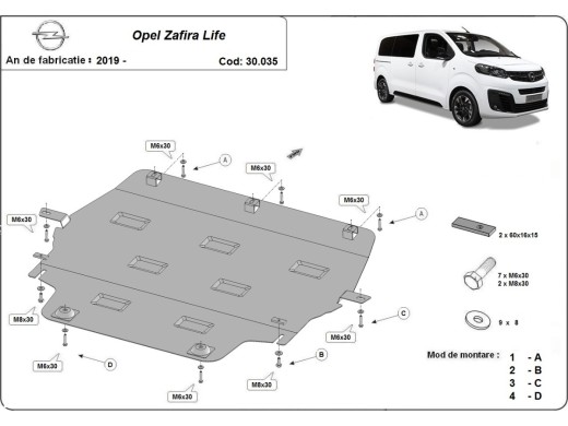 Oceľový kryt motora Opel Zafira Life (2019-2025)Opel Zafira