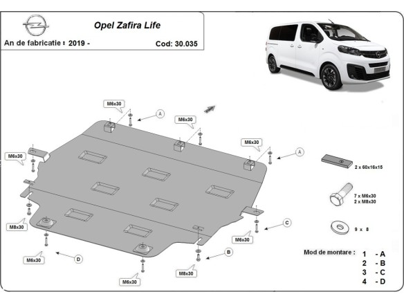 Oceľový kryt motora Opel Zafira Life (2019-2025)Opel Zafira