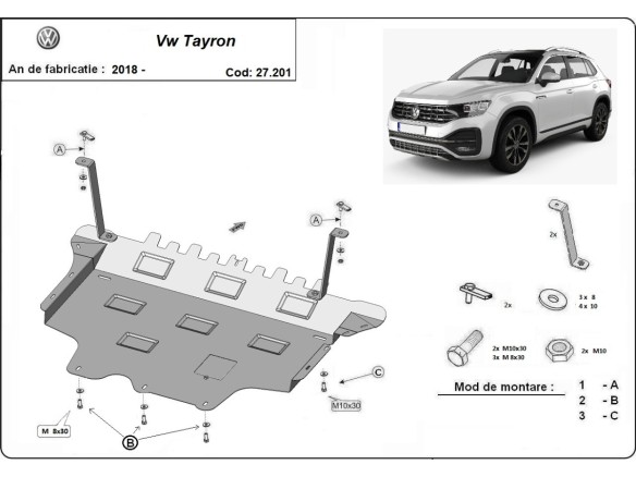 Oceľový kryt motora VW Tayron (2018-2026)
