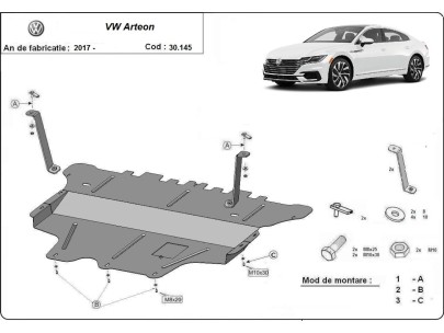Oceľový kryt motora VW Arteon - manuálna (2017-2025) 2