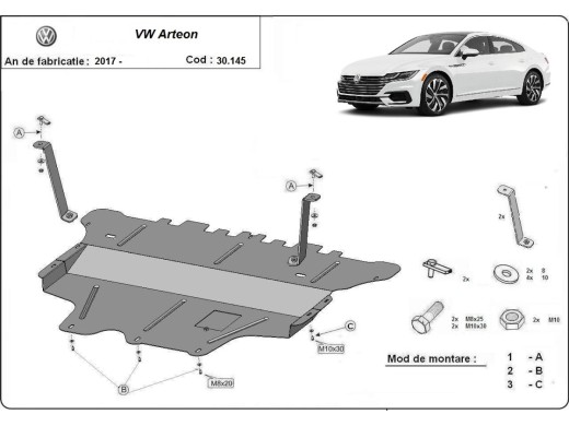 Oceľový kryt motora VW Arteon - manuálna (2017-2026)