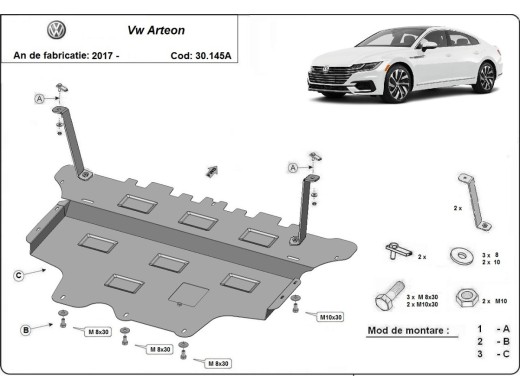 Oceľový kryt motora VW Arteon - Automatická prevodovka (2017-2026)