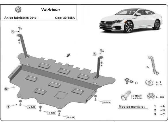 Oceľový kryt motora VW Arteon - Automatická prevodovka (2017-2026)
