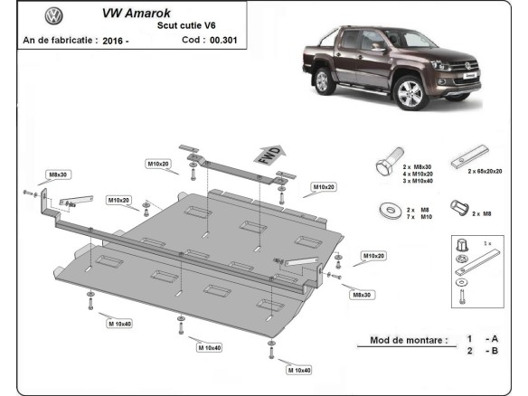 Oceľový kryt prevodovky a reduktora Volkswagen Amarok - V6 automat (2016-2022)Volkswagen Amarok