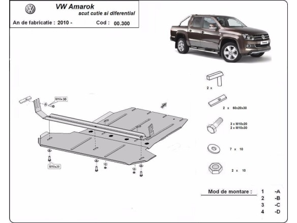 Oceľový kryt prevodovky a reduktora Volkswagen Amarok (2010-2022)Volkswagen Amarok