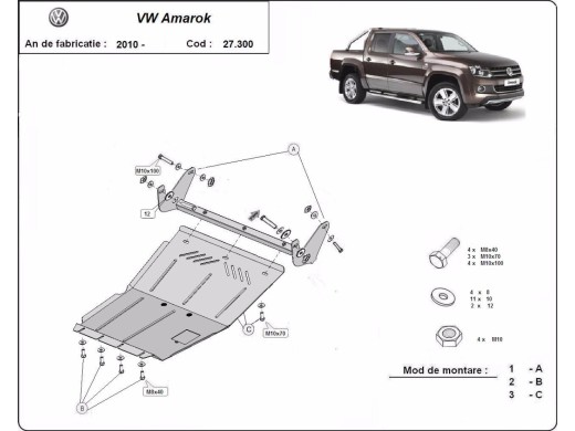 Oceľový kryt motora Volkswagen Amarok (2010-2022)Volkswagen Amarok
