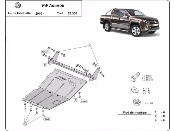 Oceľový kryt motora Volkswagen Amarok (2010-2022)Volkswagen Amarok