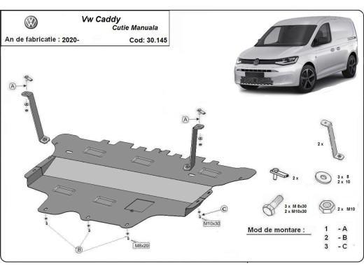 Oceľový kryt motora VW Caddy (2020-2026)