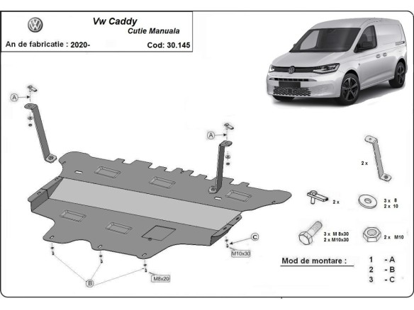 Oceľový kryt motora VW Caddy (2020-2025)Volkswagen Caddy