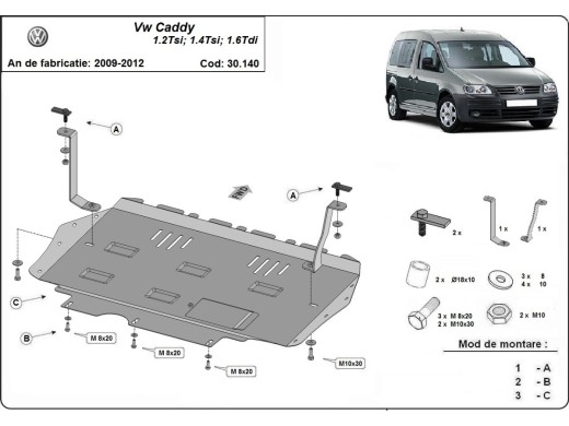 Oceľový kryt motora Volkswagen Caddy (2010-2012)Volkswagen Caddy