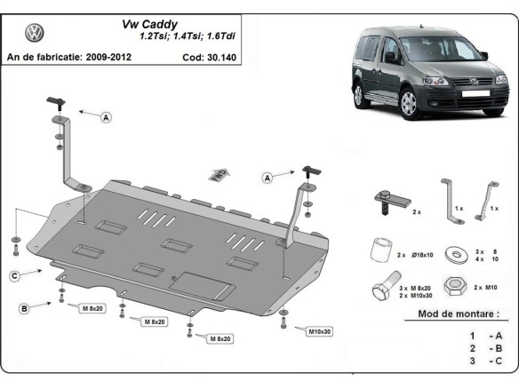 Oceľový kryt motora Volkswagen Caddy (2010-2012)Volkswagen Caddy