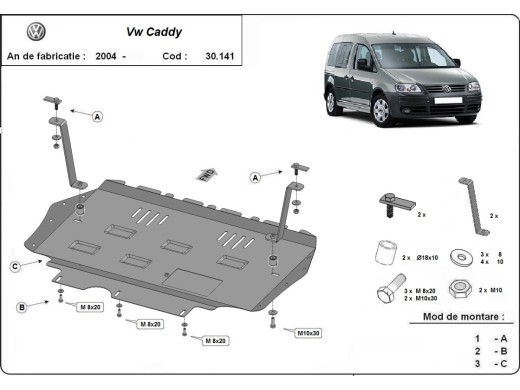 Oceľový kryt motora VW Caddy (2003-2012)Volkswagen Caddy
