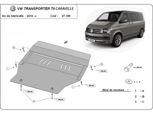 Oceľový kryt motora Volkswagen Transporter T6 Caravelle (2015-2026)