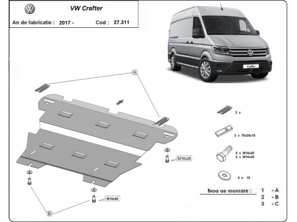 Oceľový kryt motora Vw Crafter (2017-2026)
