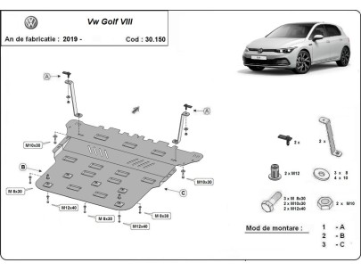 Oceľový kryt motora VW Golf 8 (2019-2025)