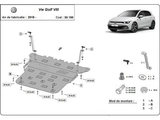 Oceľový kryt motora VW Golf 8 (2019-2026)