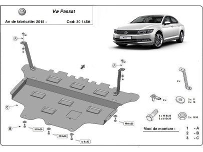Oceľový kryt motora VW Passat B8 - Automatická prevodovka (2015-2025) 2