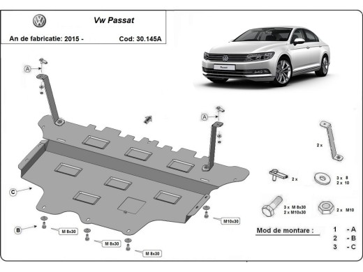 Oceľový kryt motora VW Passat B8 - Automatická prevodovka (2015-2026)