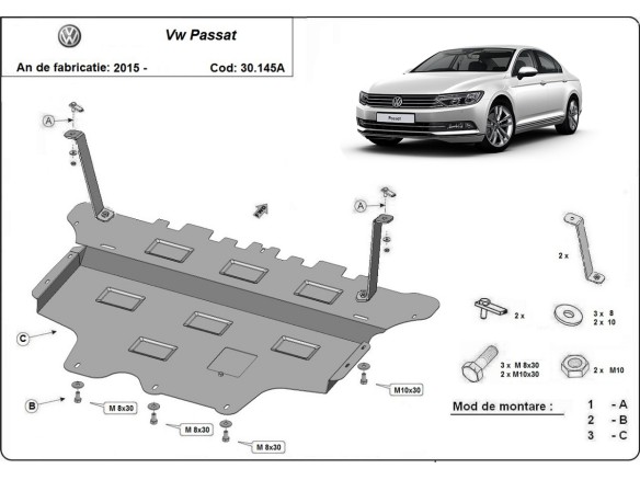 Oceľový kryt motora VW Passat B8 - Automatická prevodovka (2015-2026)