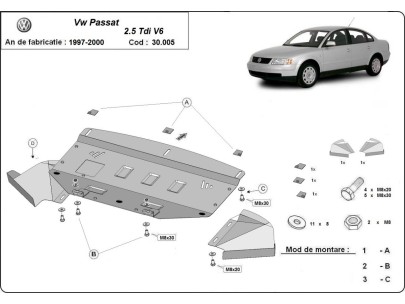 Oceľový kryt motora VW Passat B5 2.5 TDI V6 (1997-2000) 2