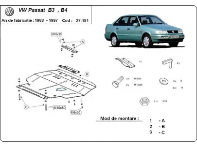 Oceľový kryt motora Volkswagen Passat - B3, B4 - Diesel (1988-1997)