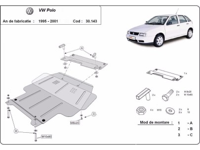 Oceľový kryt motora Volkswagen Polo - 6N, 6N1, 6K, Classic, Variant (1995-1999) 2