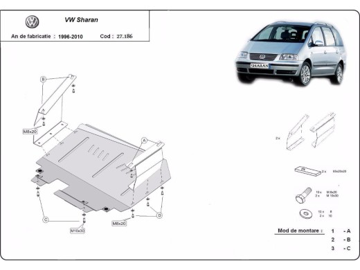 Oceľový kryt motora Volkswagen Sharan (1999-2010)Volkswagen Sharan
