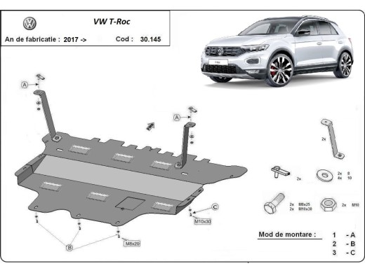 Oceľový kryt motora Volkswagen T-Roc - manuálna (2017-2026)