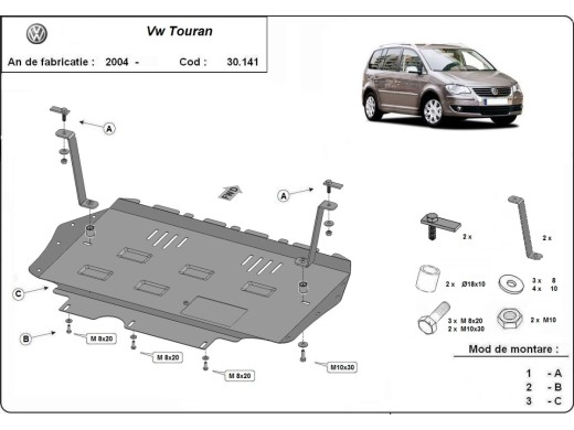 Oceľový kryt motora Volkswagen Touran (2003-2015)Volkswagen Touran