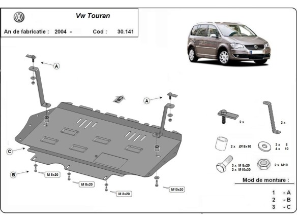 Oceľový kryt motora Volkswagen Touran (2003-2015)Volkswagen Touran