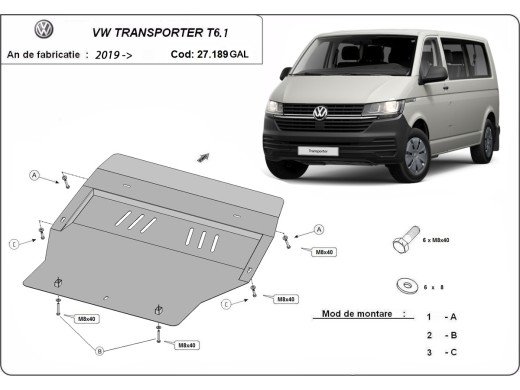 Oceľový kryt motora pozinkovaná Volkswagen Transporter T6.1 (2019-2022)Volkswagen Transporter