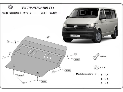 Oceľový kryt motora Volkswagen Transporter T6.1 (2019-2022)Volkswagen Transporter