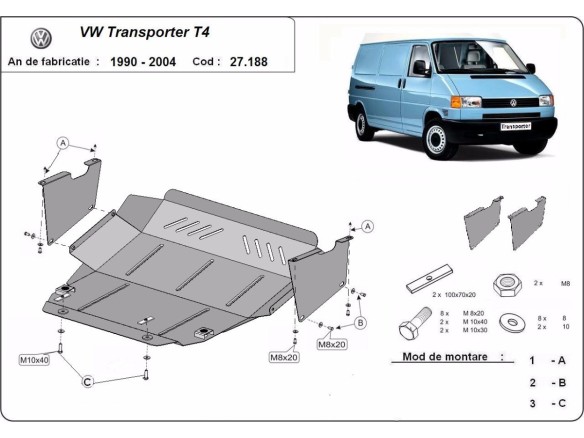 Oceľový kryt motora VW Transporter T4 (1990-2003)Volkswagen Transporter