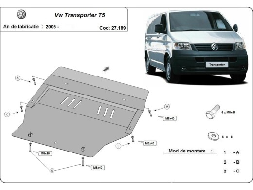 Oceľový kryt motora Volkswagen Transporter T5 (2003-2015)Volkswagen Transporter