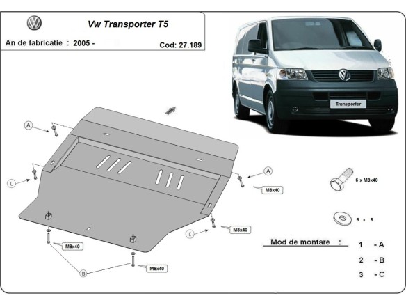 Oceľový kryt motora Volkswagen Transporter T5 (2003-2015)Volkswagen Transporter