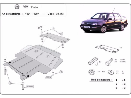 Oceľový kryt motora Volkswagen Vento (1991-1999)Volkswagen Vento