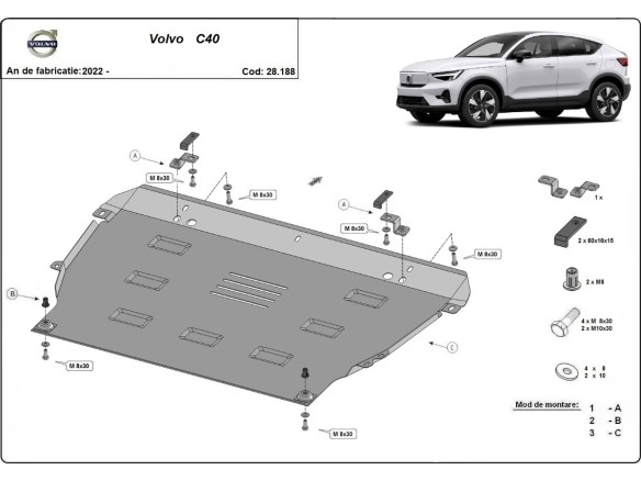 Oceľový kryt motora Volvo C40 (2022-2026)