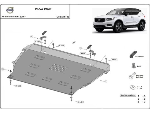 Oceľový kryt motora Volvo XC40 (2018-2026)