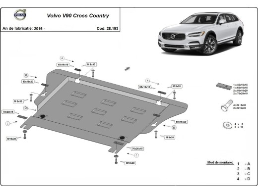 Oceľový kryt motora Volvo V90 Cross Country (2016-2026)