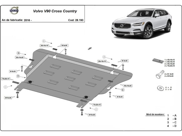 Oceľový kryt motora Volvo V90 Cross Country (2016-2026)