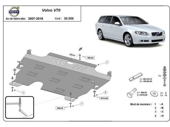 Oceľový kryt motora Volvo V70 (2006-2016)Volvo V70