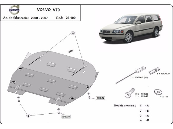 Oceľový kryt motora Volvo V70 (2000-2006)Volvo V70