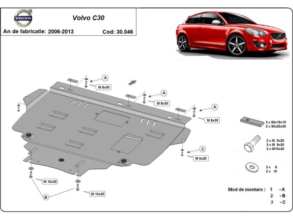 Oceľový kryt motora Volvo C30 (2006-2013)Volvo C30