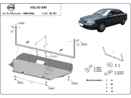 Oceľový kryt motora Volvo S40 (1995-2004)Volvo S40