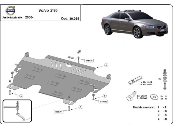 Oceľový kryt motora Volvo S80 (2006-2016)Volvo S80