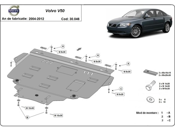 Oceľový kryt motora Volvo V50 (2004-2012)Volvo V50